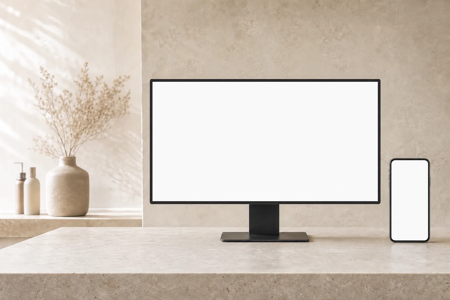 Elysium Bookings on a desktop monitor and mobile phone in a beauty studio