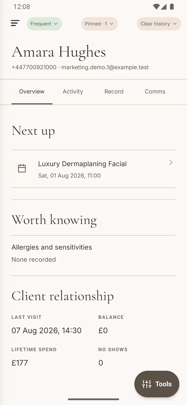 Elysium mobile app client profile